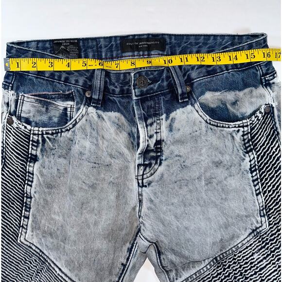Cult of Individuality Mens Greaser Moto Blue Jeans  32X34 Japanese Selvedge - Picture 3 of 8